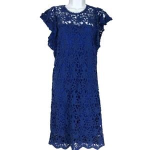 Velvet By Graham Spencer Dress Size S Royal Blue Lace Floral Cap Sleeves Femme